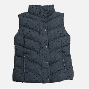 Gap Puffer Vest Medium Gray with Black Polka Dots Wool Blend Down Filled